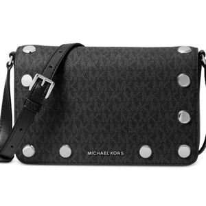 Michael Kors Black Messenger Bag with Silver Accents